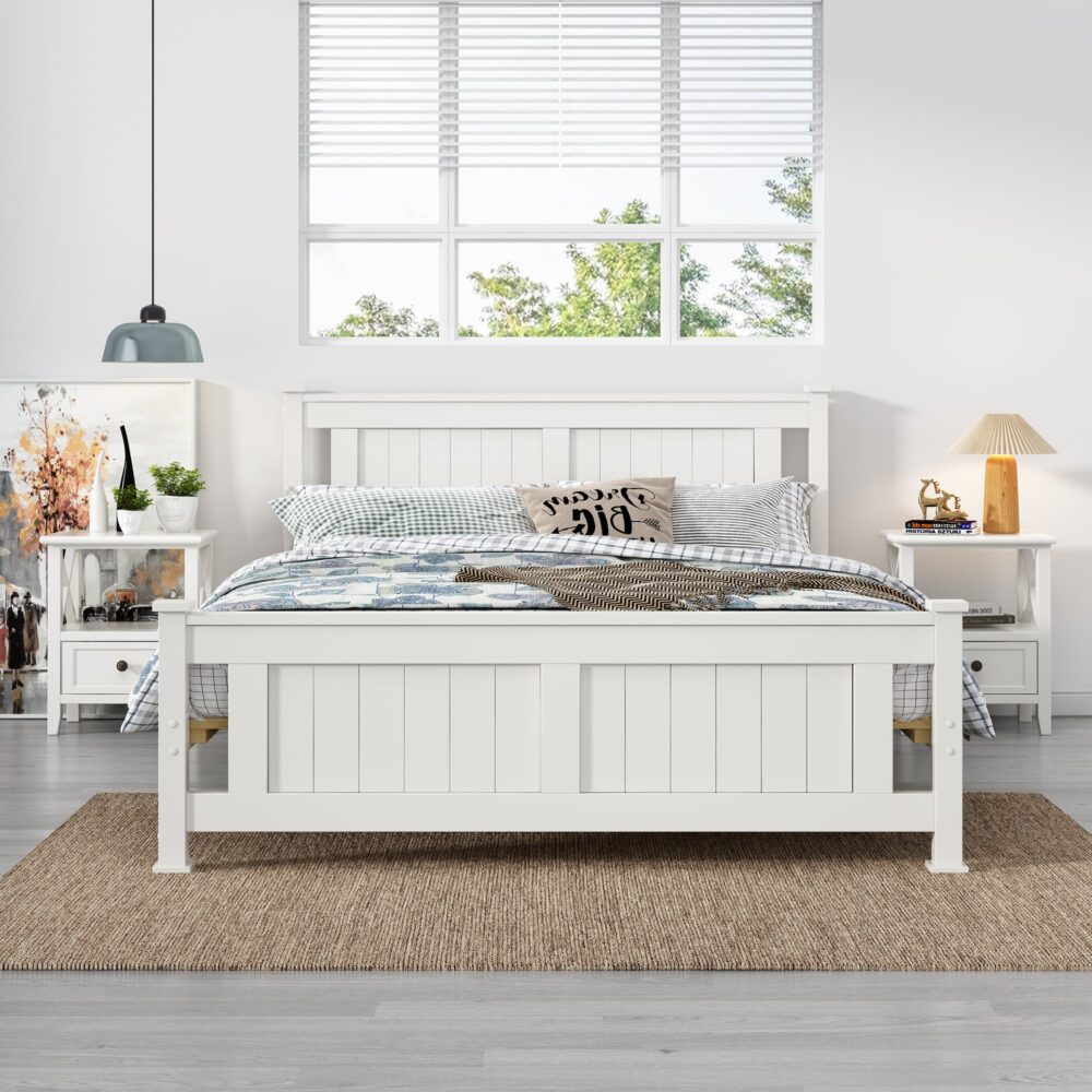 Double Solid Pine Timber Bed Frame – White