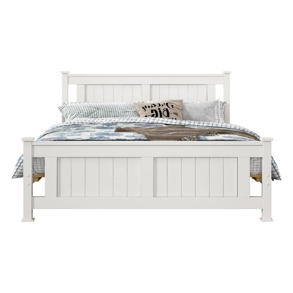 Double Solid Pine Timber Bed Frame – White