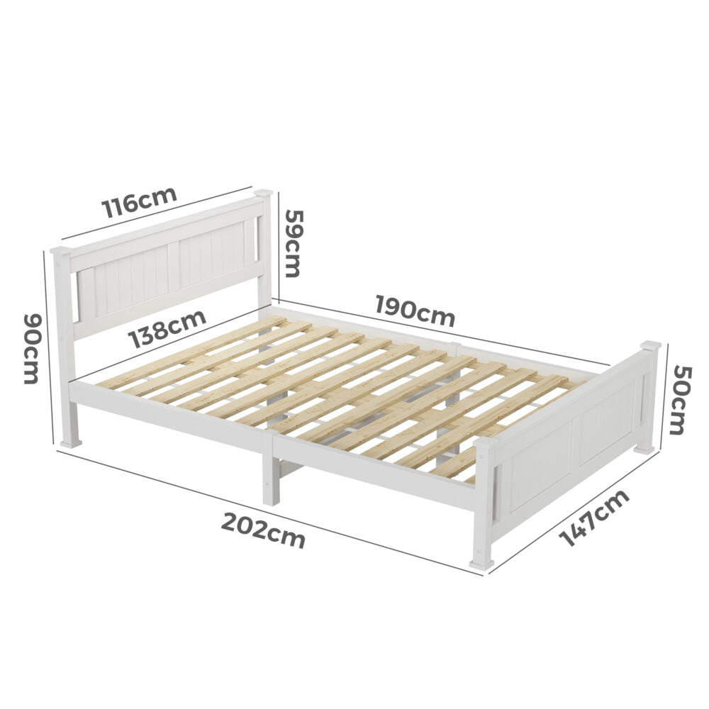 Double Solid Pine Timber Bed Frame – White