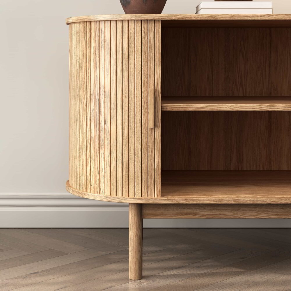 Natural Wood Ribbed Sideboard Cabinet