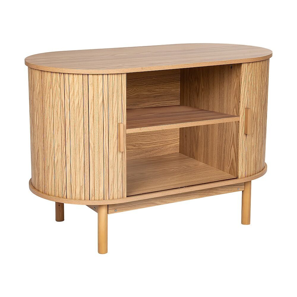 Natural Wood Ribbed Sideboard Cabinet