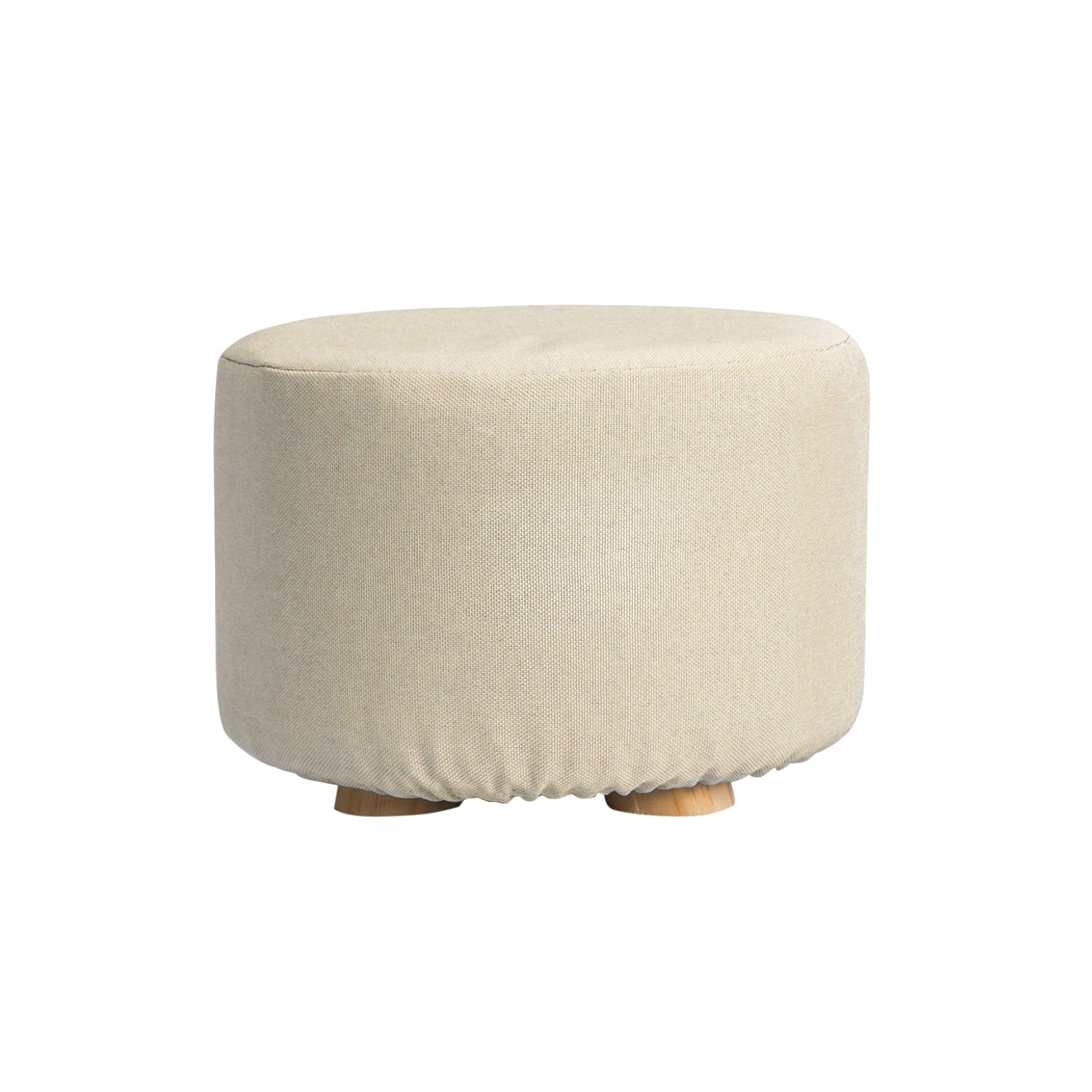 La Bella Beige Fabric Ottoman Round Wooden Leg Foot Stool