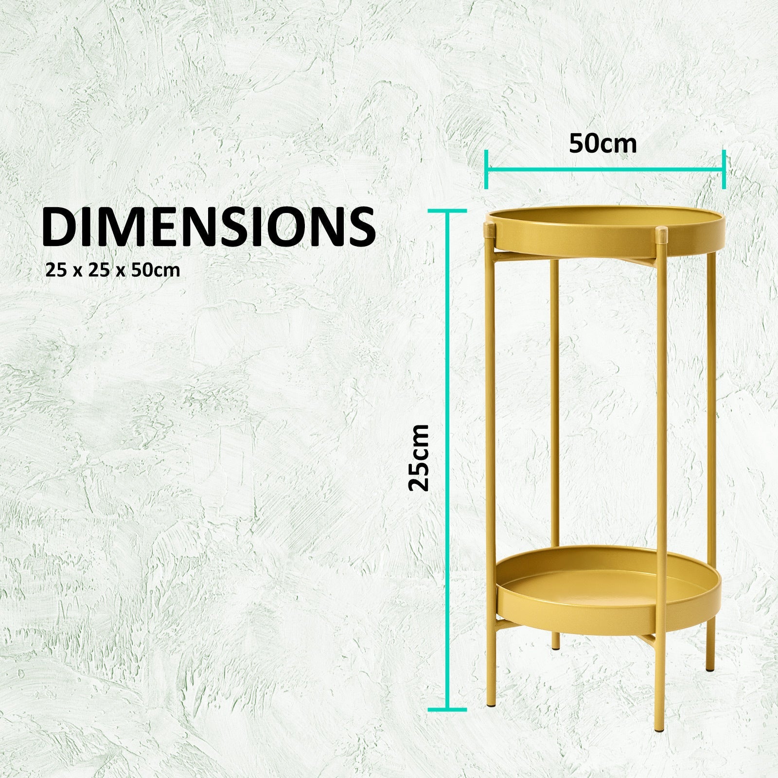 La Bella 50cm Gold Plant Stand Planter Shelf Rack 2 Tier Steel