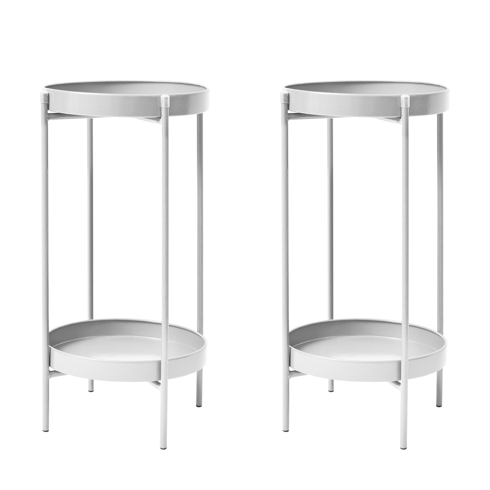 La Bella 2 Set 50cm White Plant Stand Planter Shelf Rack 2 Tier Steel