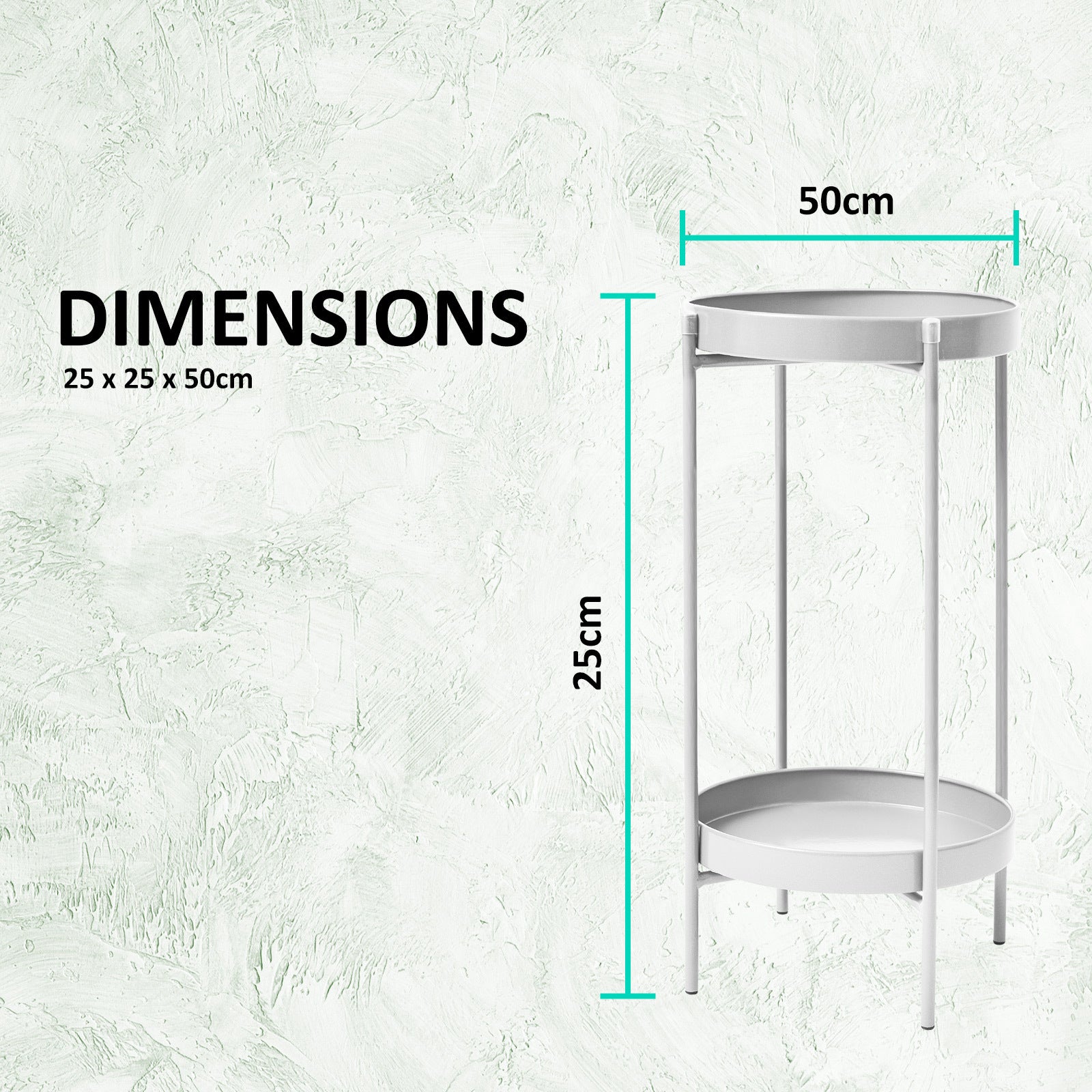 La Bella 2 Set 50cm White Plant Stand Planter Shelf Rack 2 Tier Steel