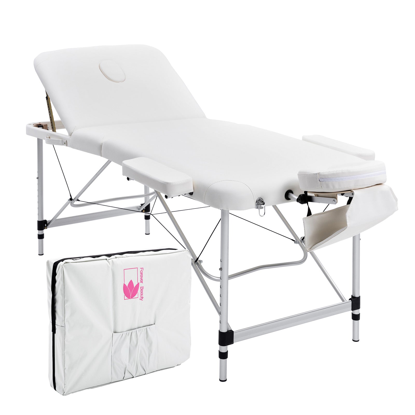 Forever Beauty White Portable Beauty Massage Table Bed Therapy Waxing 3 Fold 70cm Aluminium