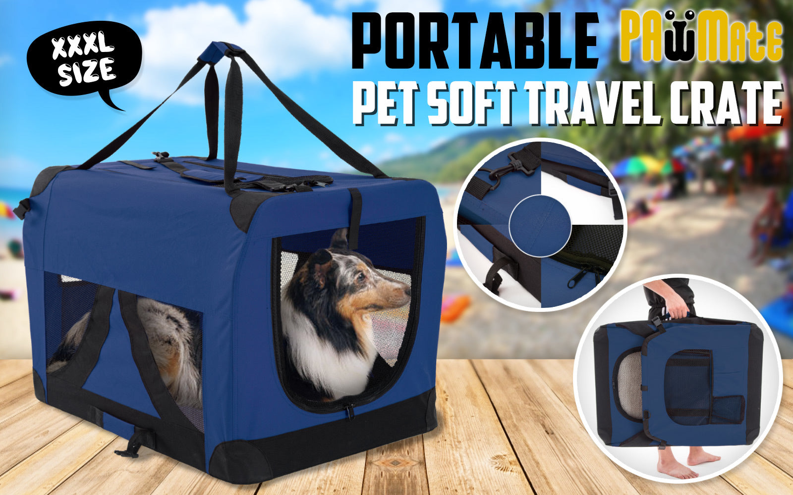 Paw Mate Blue Portable Soft Dog Cage Crate Carrier XXXL