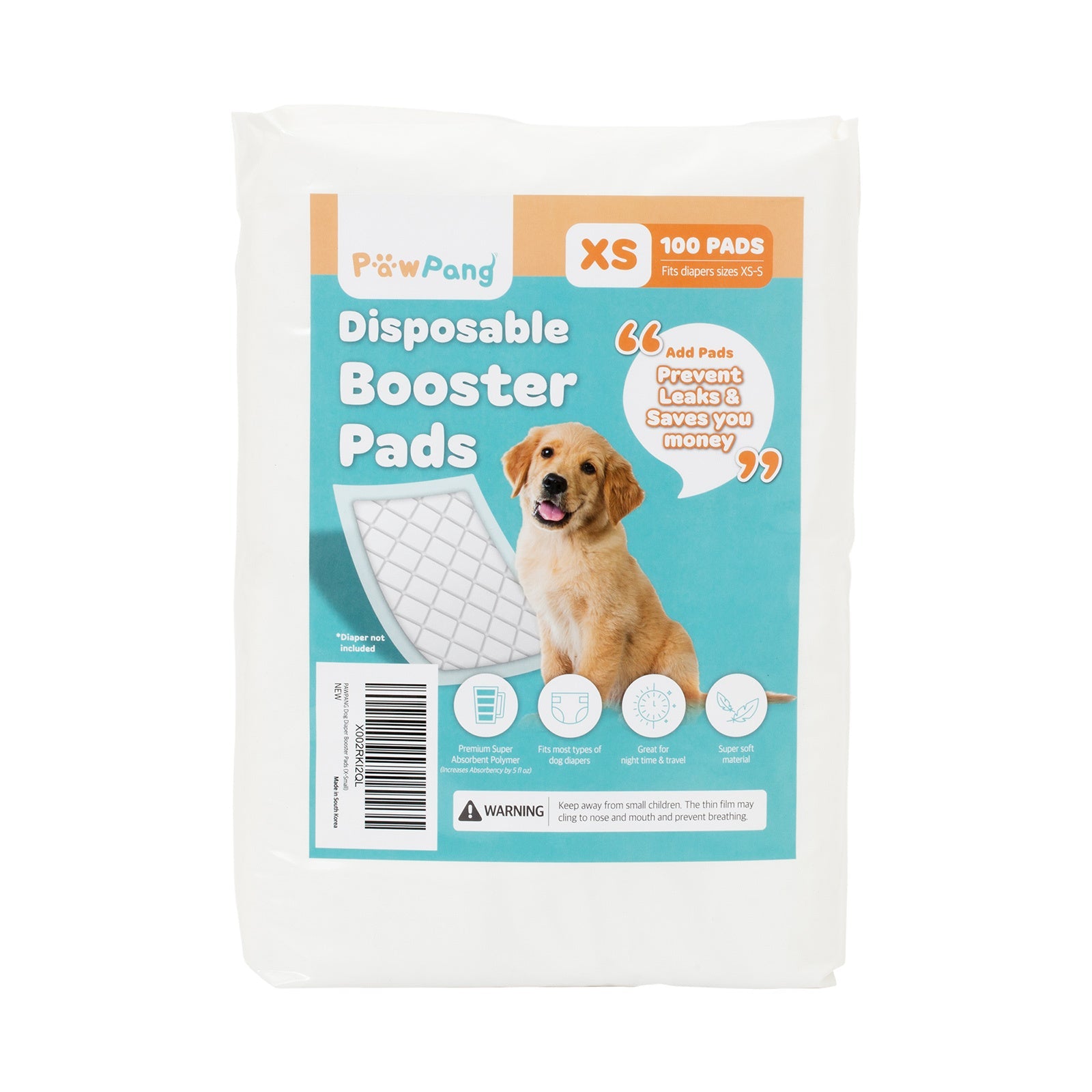 PawPang 100 Ct XS Pet Dog Diaper Liners Booster Pads Disposable Adhesive