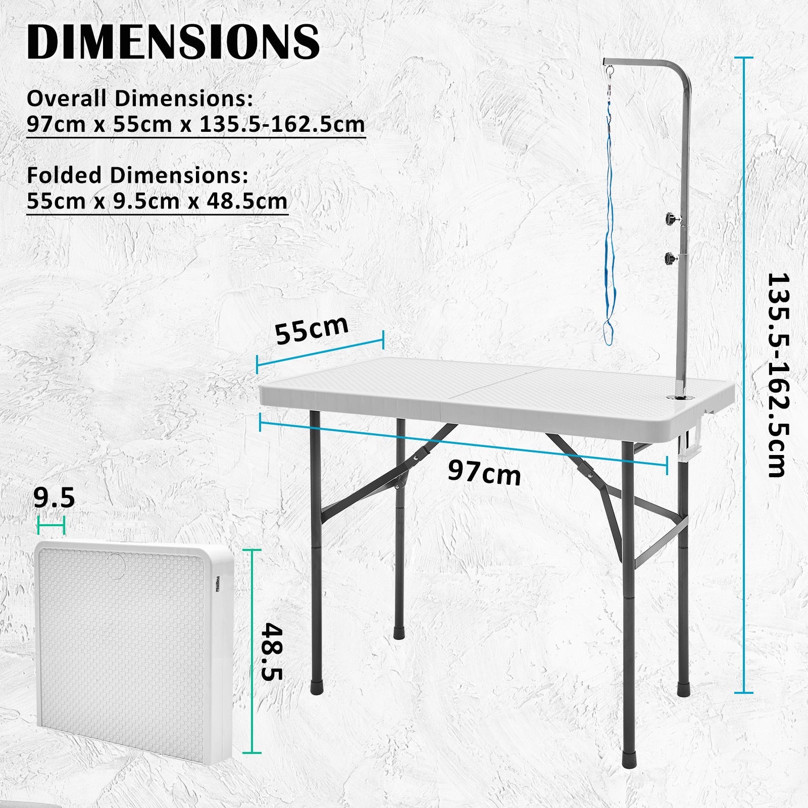 Paw Mat 97cm White Dog Cat Pet Grooming Salon Table Foldable Carry Height Adjustable