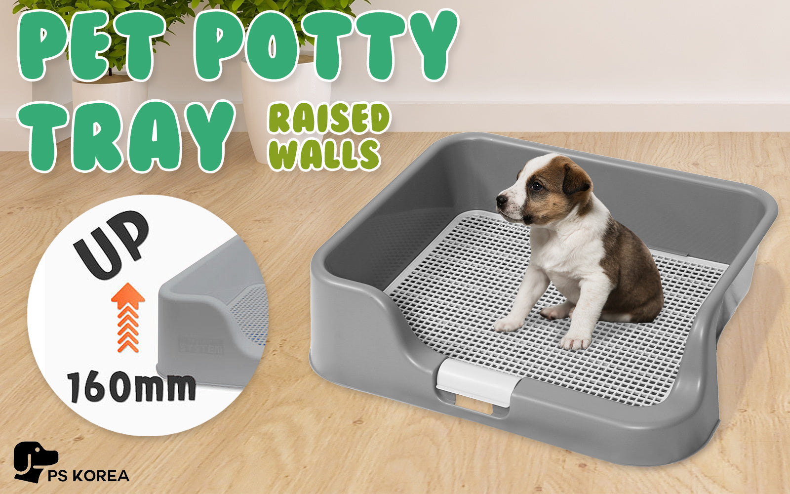 PS KOREA Grey Dog Pet Potty Tray Training Toilet Raised Walls T1