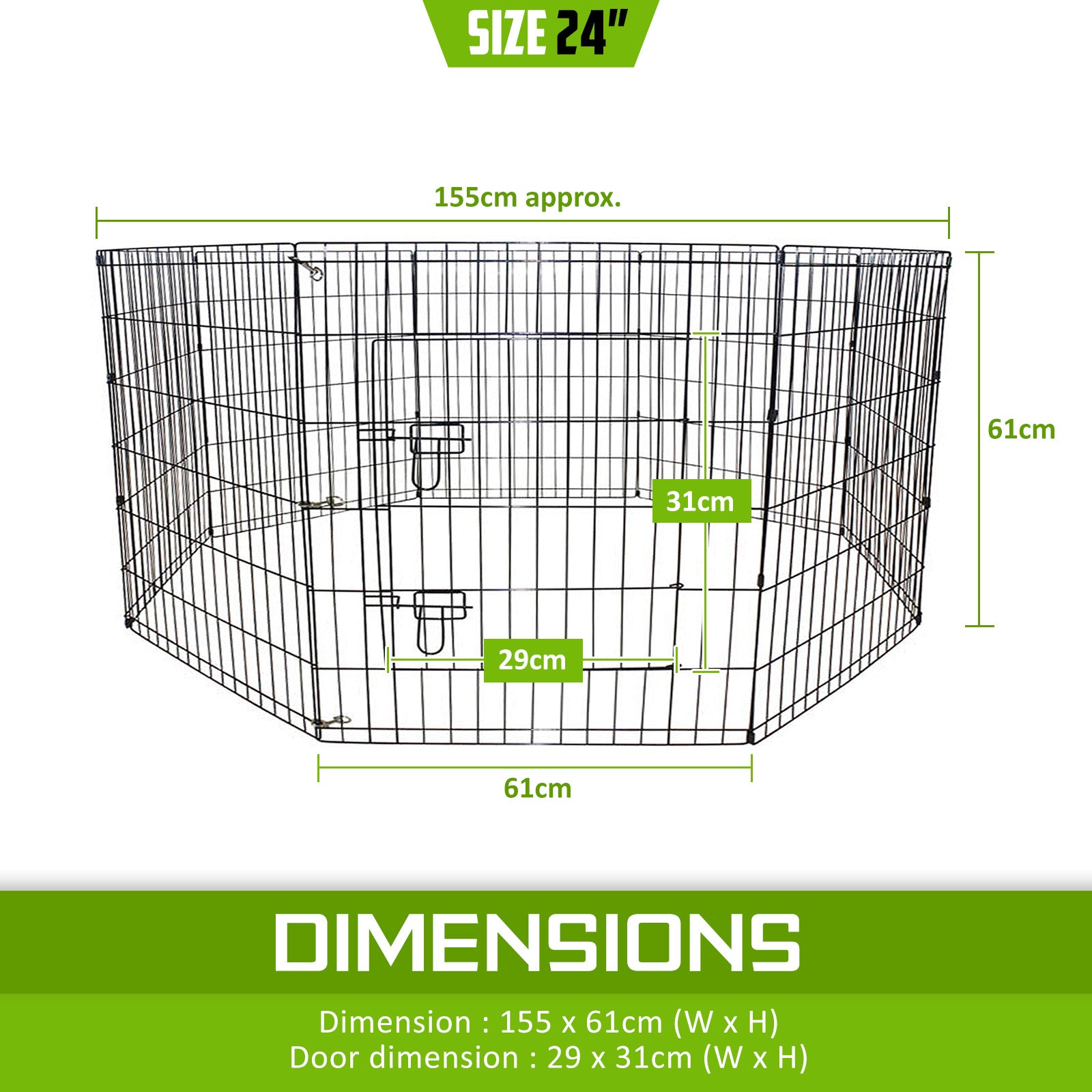 Paw Mate Pet Playpen 8 Panel 24in Foldable Dog Cage + Cover