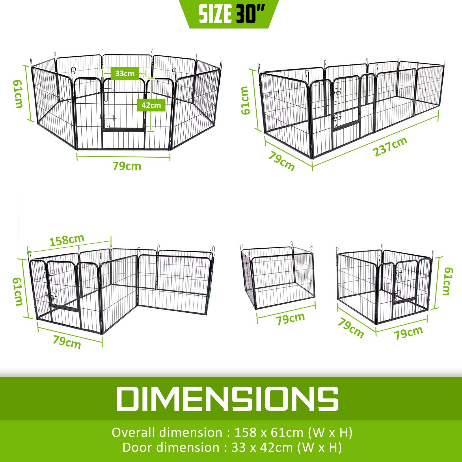 Paw Mate Pet Playpen Heavy Duty 31in 8 Panel Foldable Dog Exercise Enclosure Fence Cage