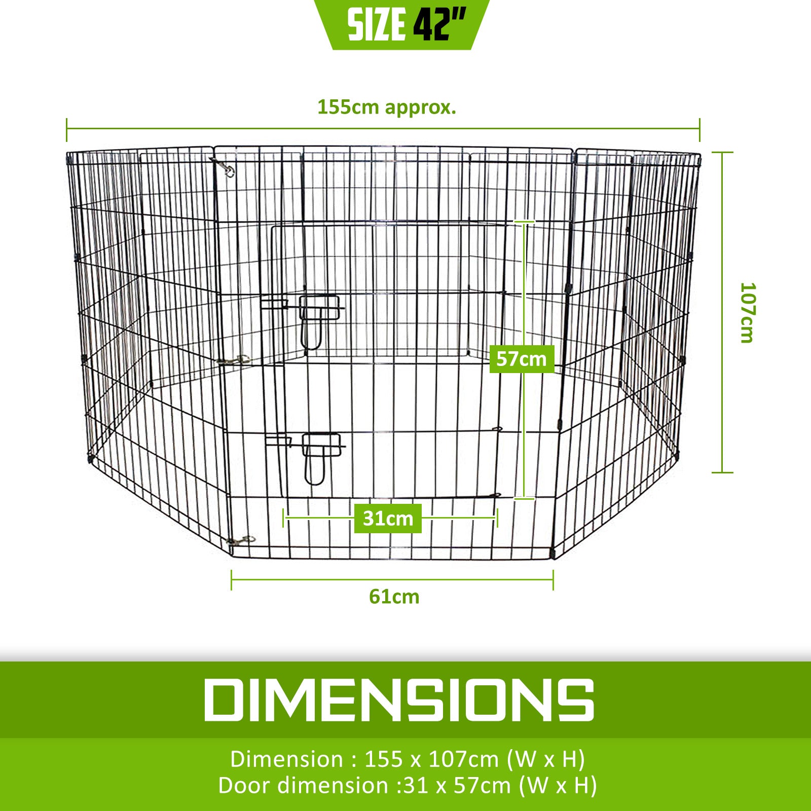 Paw Mate Pet Playpen 8 Panel 42in Foldable Dog Cage + Cover