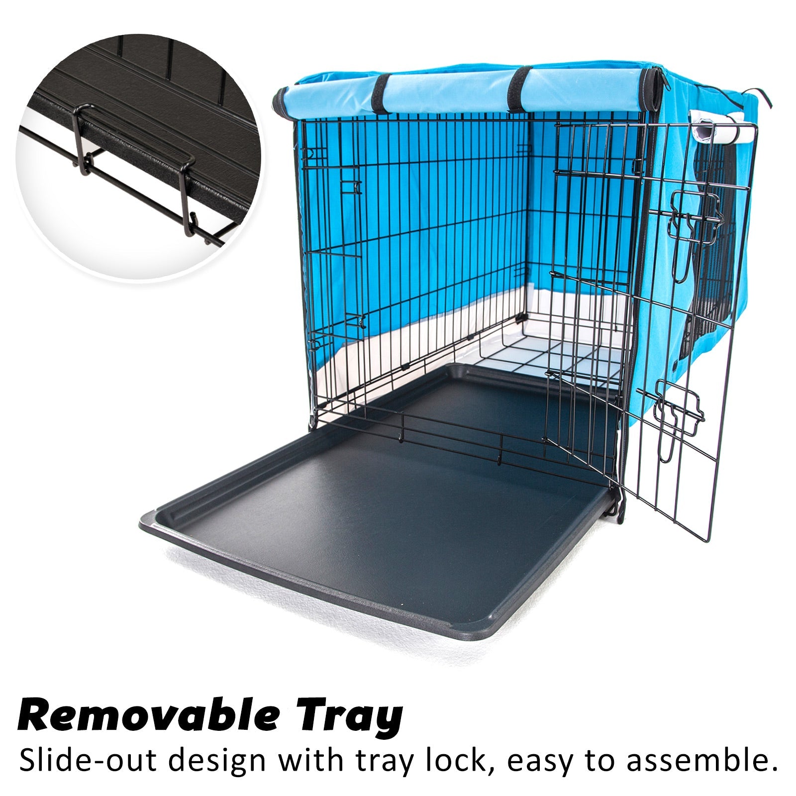 Paw Mate Wire Dog Cage Crate 30in with Tray + Cushion Mat + Blue Cover Combo