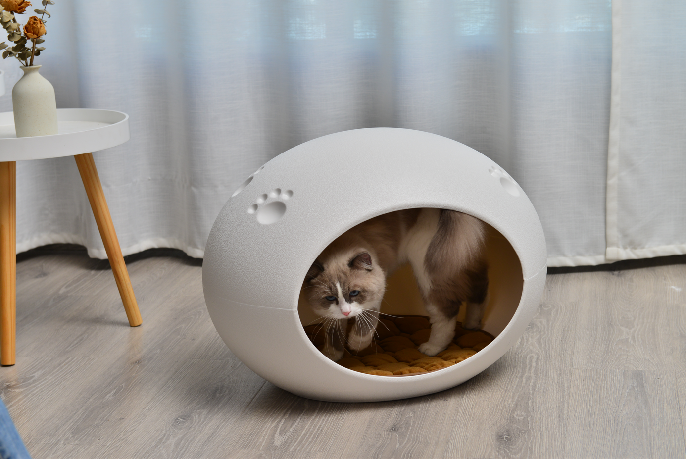 Medium Cave Cat Kitten Box Igloo Cat Bed House Dog Puppy House White