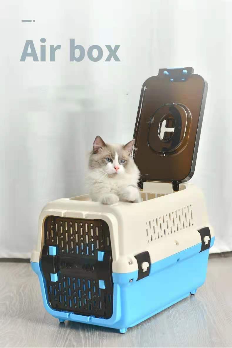 Medium Dog Cat Crate Pet Rabbit Carrier Travel Cage With Tray & Window Blue