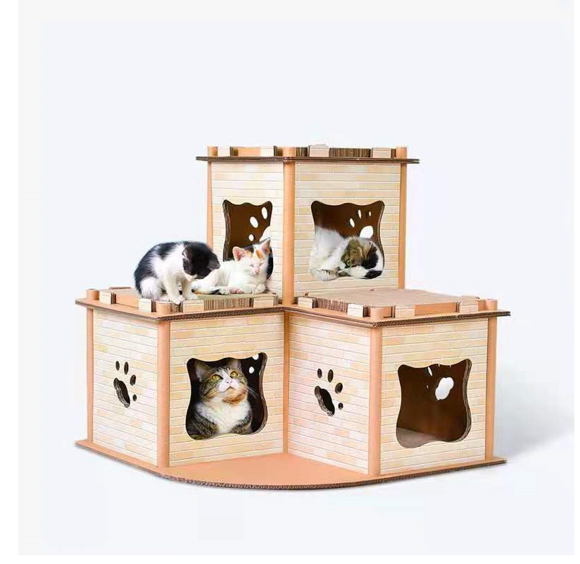 Cat Cardboard House Tower Condo Scratcher Pet Post Pad Mat Furniture