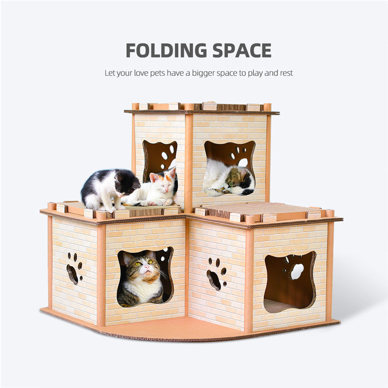 Cat Cardboard House Tower Condo Scratcher Pet Post Pad Mat Furniture