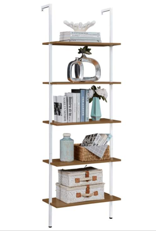 YES4HOMES Industrial Ladder Shelf Wood Wall-Mounted Bookcase Storage Rack Shelves Display