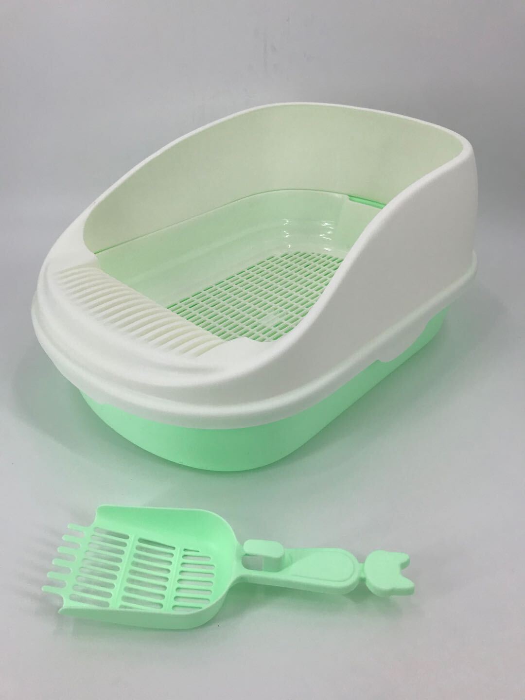 Large Portable Cat Toilet Litter Box Tray with Scoop and Grid Tray Green