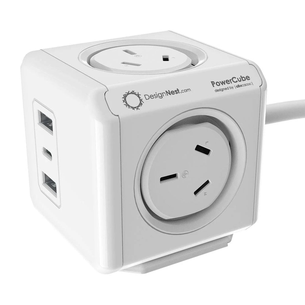 Allocacoc PowerCube Extended 4 Outlets 2 USB-A + 1 USB-C PD 20W with Surge 1.5M White (11407-AUEUAC)