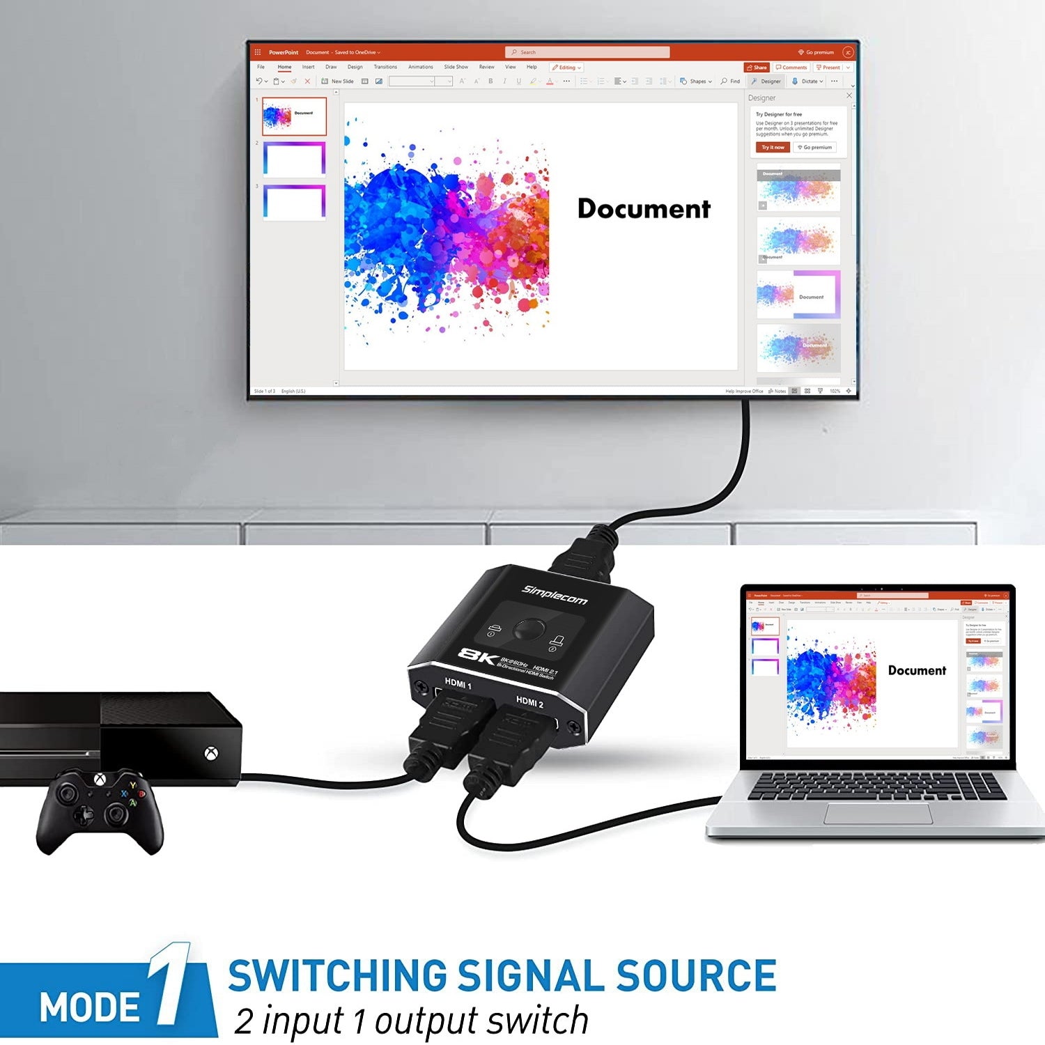 Simplecom CM302v2 Bi-Directional 2 Way HDMI 2.1 Switch Selector 8K@60Hz