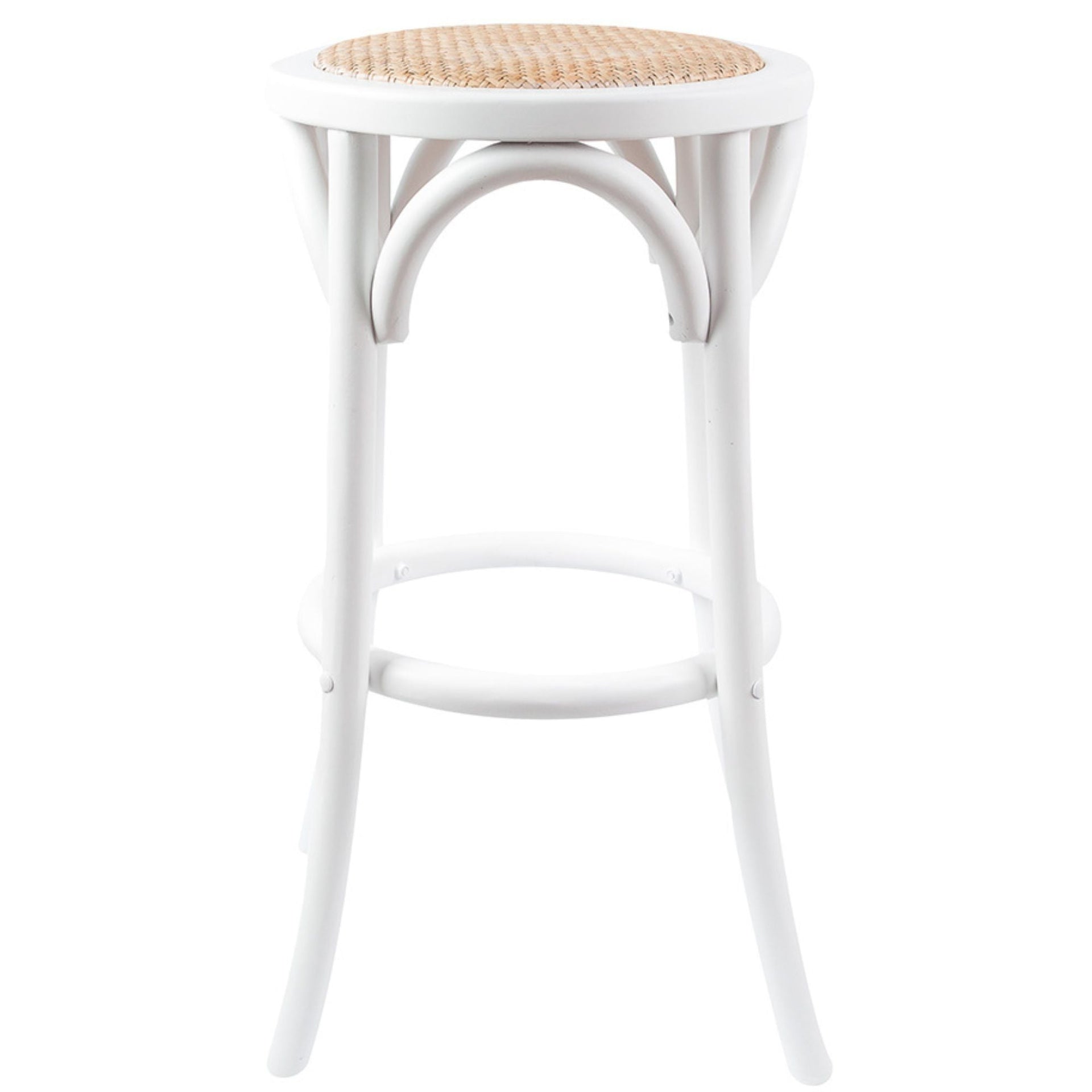 Aster 2pc Round Bar Stools Dining Stool Chair Solid Birch Wood Rattan Seat White