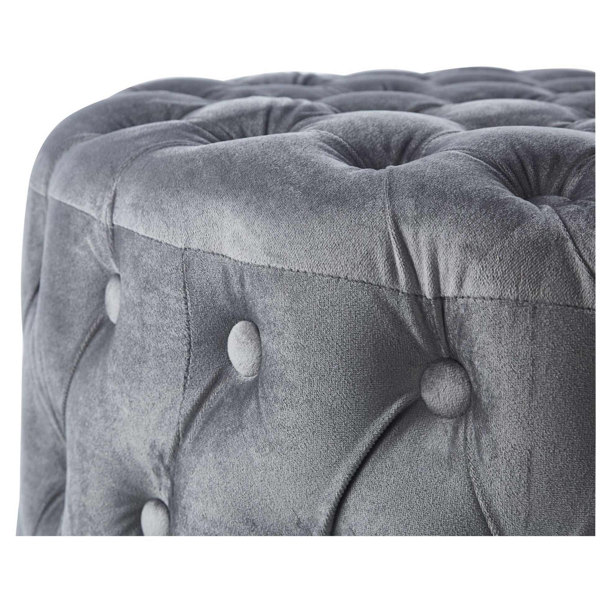 Cosmos Tufted Velvet Fabric Round Ottoman Footstools - Grey