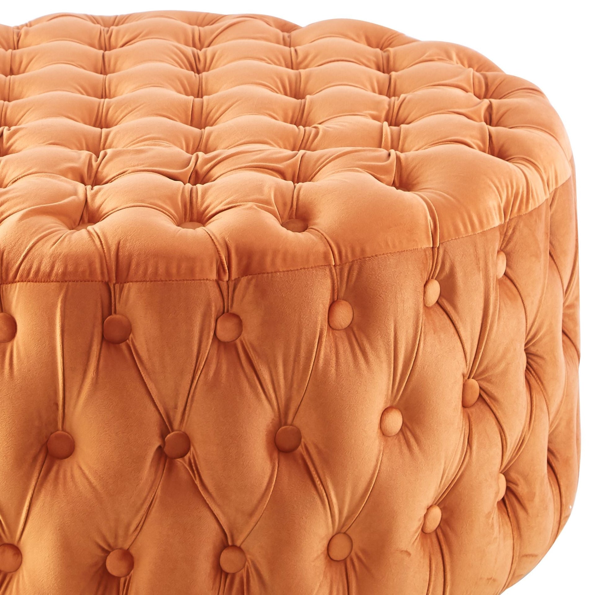 Cosmos Tufted Velvet Fabric Round Ottoman Footstools - Cinnamon