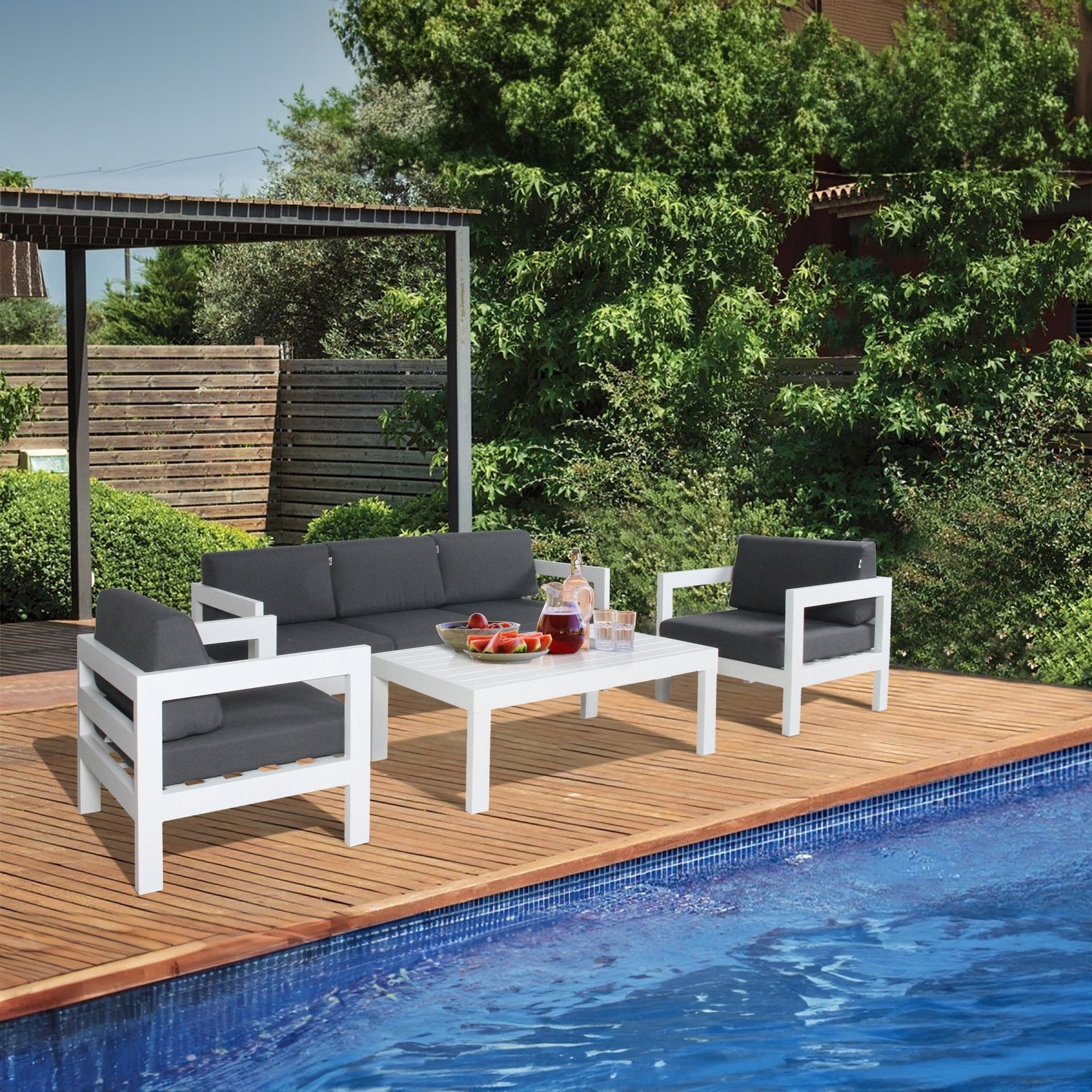 Outie 2pc Set 1+2 Seater Outdoor Sofa Lounge Aluminium Frame White