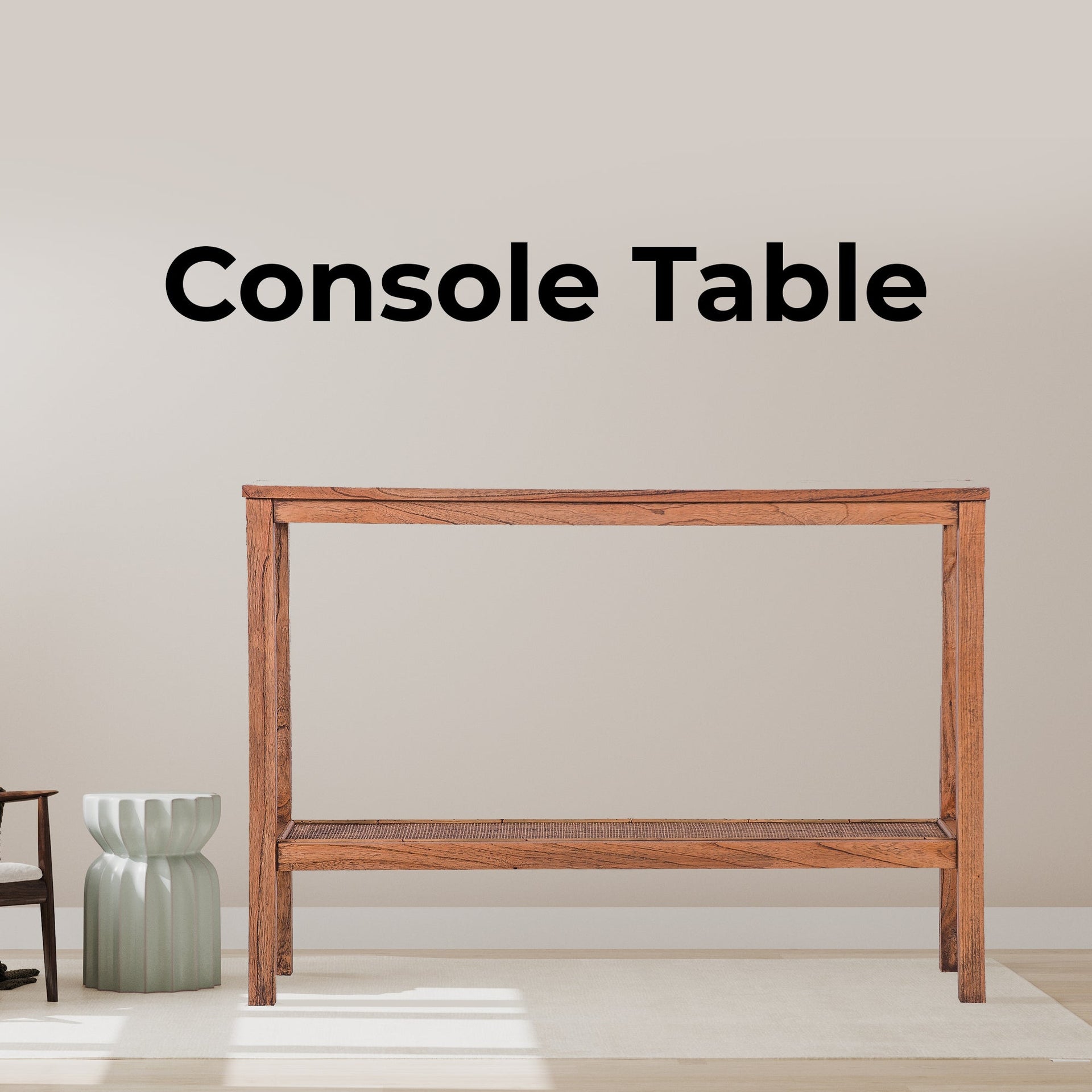 Jasmine Console Hallway Entry Table 110cm Mindi Timber Wood Rattan  - Brown