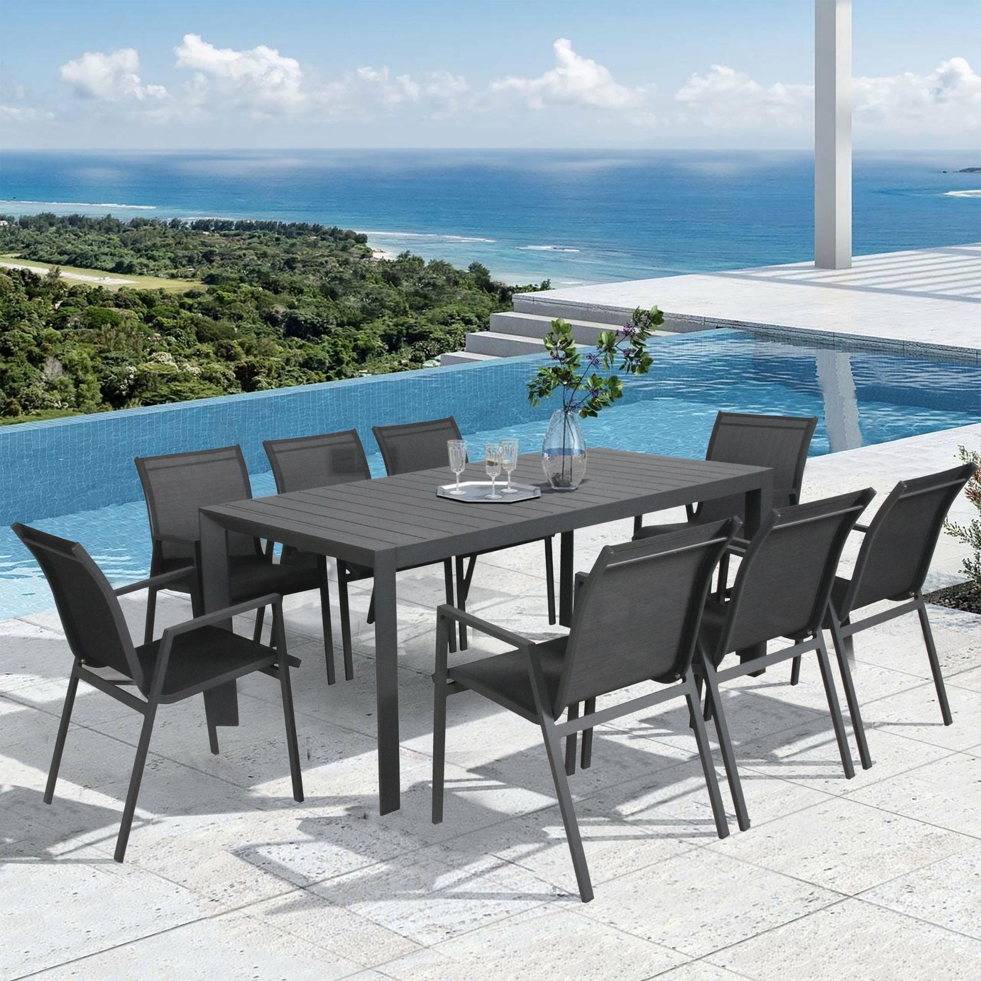 Iberia 4pc Set Aluminium Outdoor Dining Table Chair Charcoal