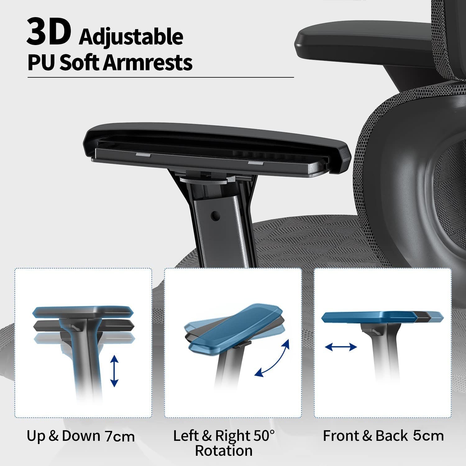 Ergonomic Mesh Home & Office Chair 3D Adjustable Armrest Seat High Back Desk Computer Chair