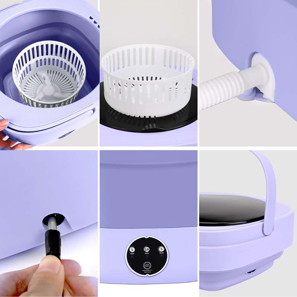 Mini 8L Portable Foldable Washing Machine Washer for Underwear Baby Clothes Camping Travel Purple