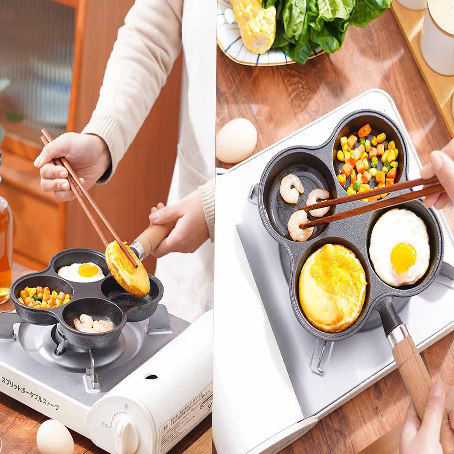 4 Cup Cast Iron Egg Frying Pan Divided Egg Skillet Pan Fried Egg Pan Cooker Pancake Egg Fryer