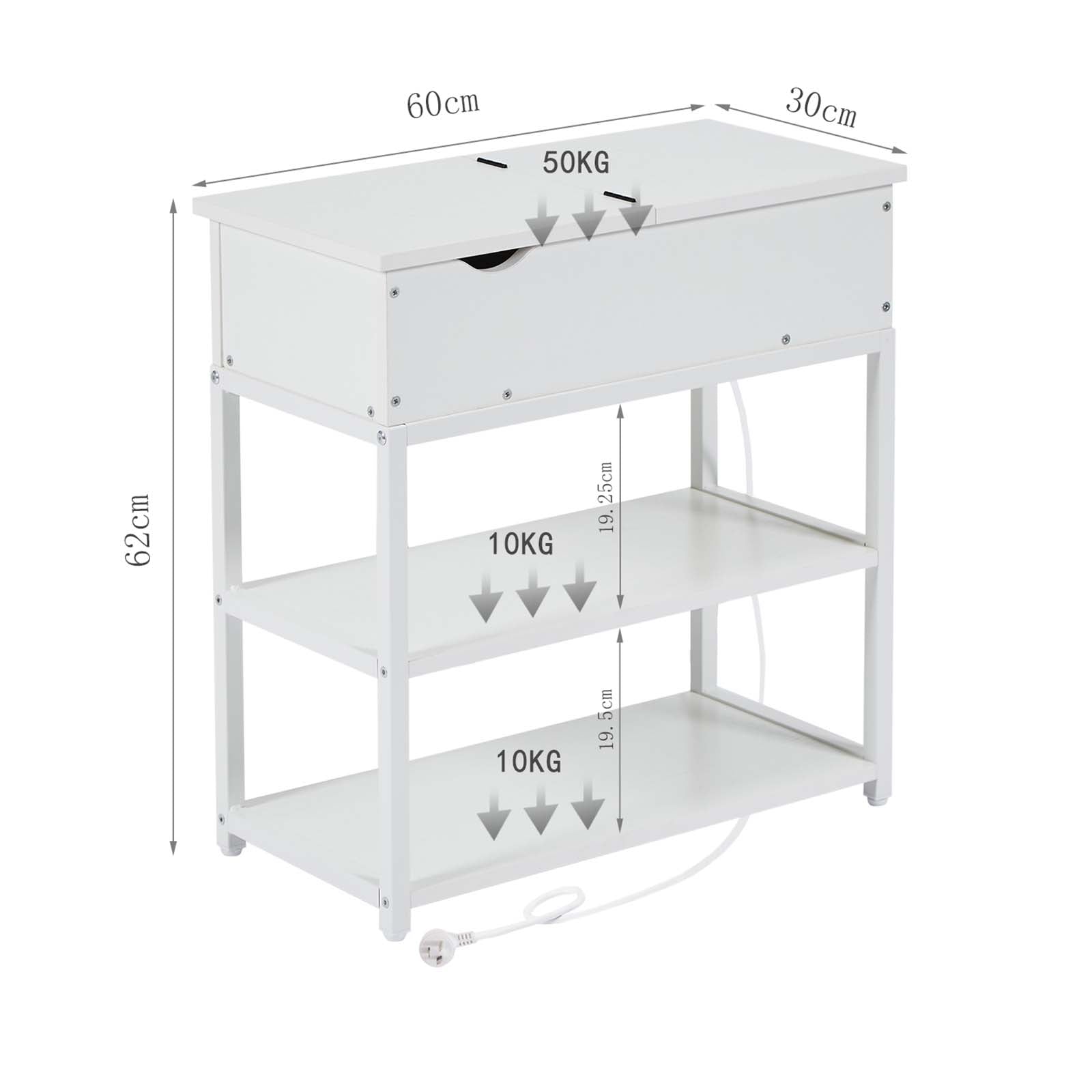 Casadiso Bedside Table with Powerboard - Multi-Tier Sleek White Side Table with Charging Station (Casadiso Saiph Pro)