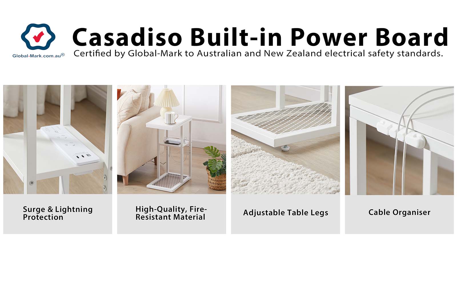 Casadiso Bedside Table with Integrated Power Board - White (Casadiso Mintaka Pro)