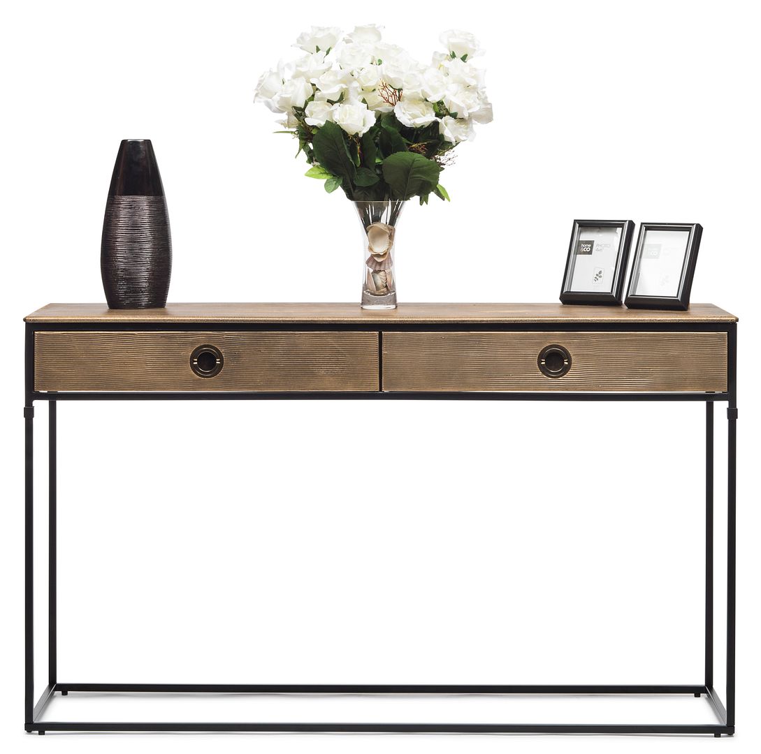 Contemporary Golden Black Hallway Console Table with Drawers