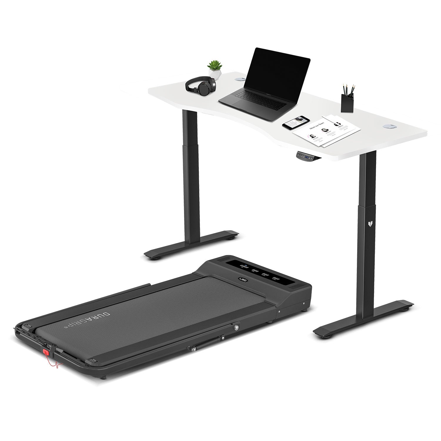 LSG Nimbus Walking Pad Treadmill + ErgoDesk Automatic Standing Desk 1500mm (White)