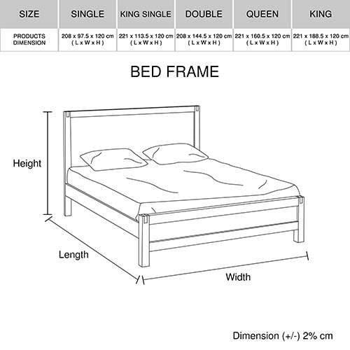 Queen size Bed Frame in Solid Acacia Veneered Medium High Headboard in Oak