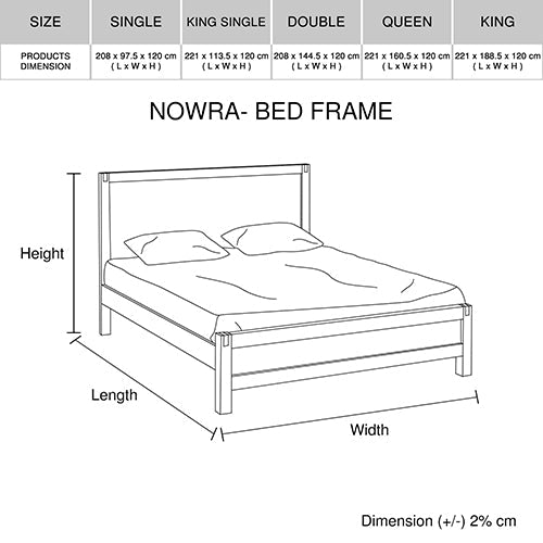 Bed Frame Queen Size in Solid Wood Veneered Acacia Bedroom Timber Slat in Oak