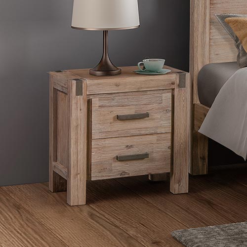 Bedside Table 2 drawers Night Stand in Solid Acacia Wood Oak Colour freeshipping - Awezingly