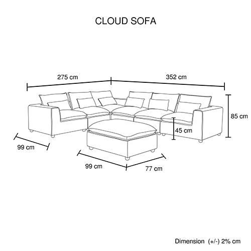 6 Seater Cloud Sectional Sofa in Belfast Fabric Grey Living Room Couch with Ottoman