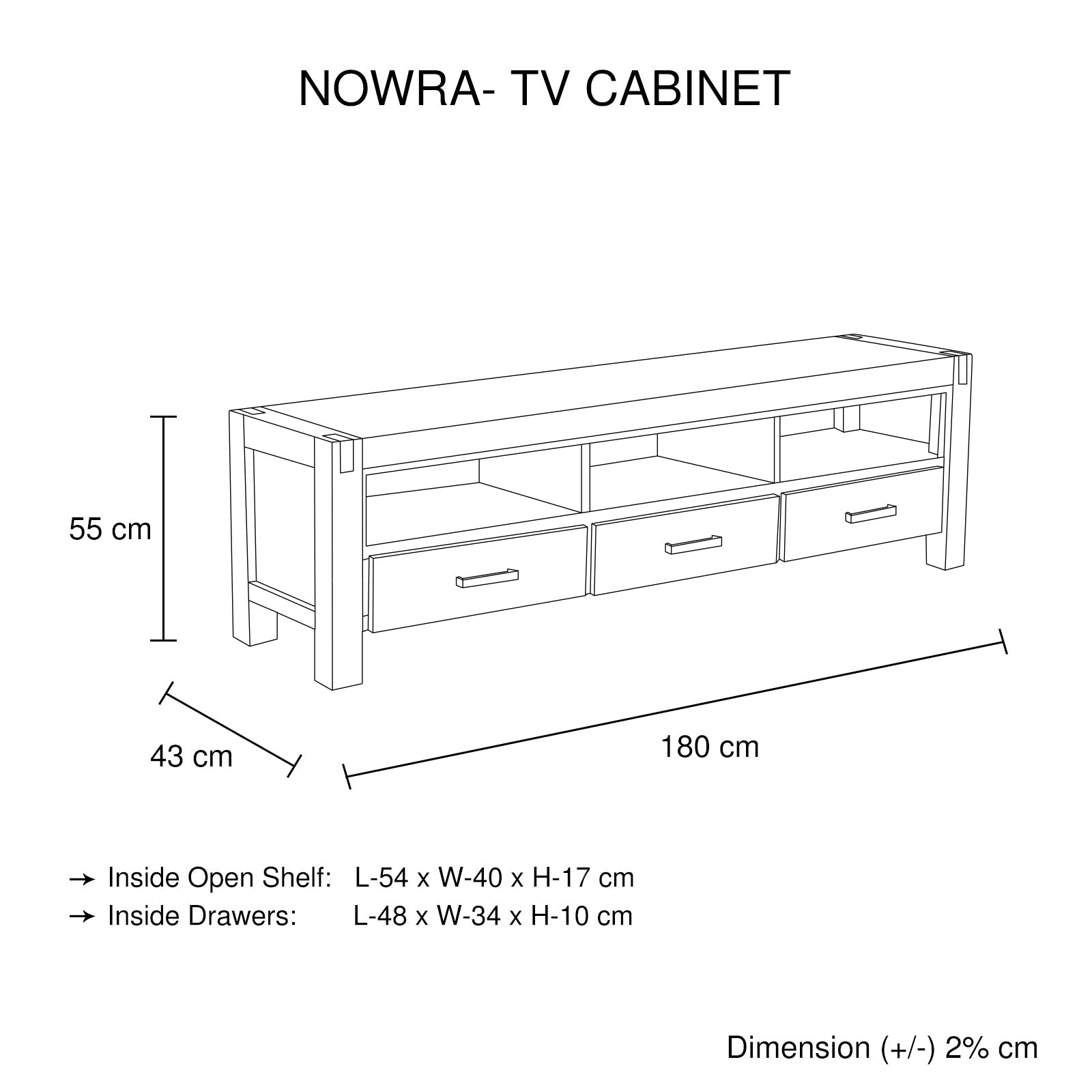 TV Cabinet with 3 Storage Drawers with Shelf Solid Acacia Wooden Frame Entertainment Unit in Chocolate Colour