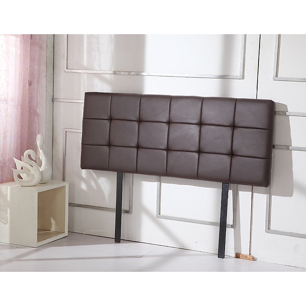 PU Leather Queen Bed Deluxe Headboard Bedhead - Brown