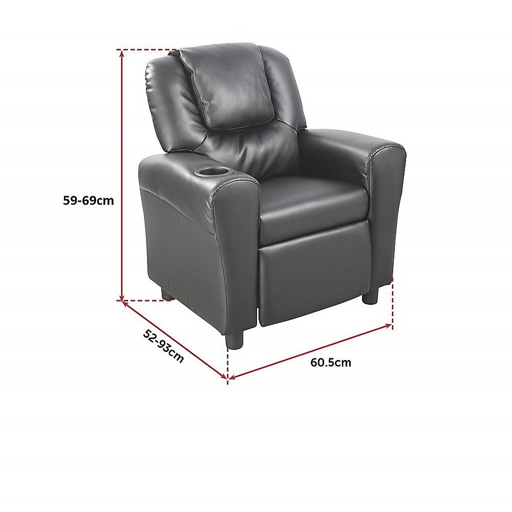 PU Leather Kids Recliner with Drink Holder