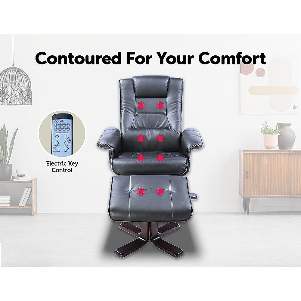 PU Leather Massage Chair Recliner Ottoman Lounge Remote