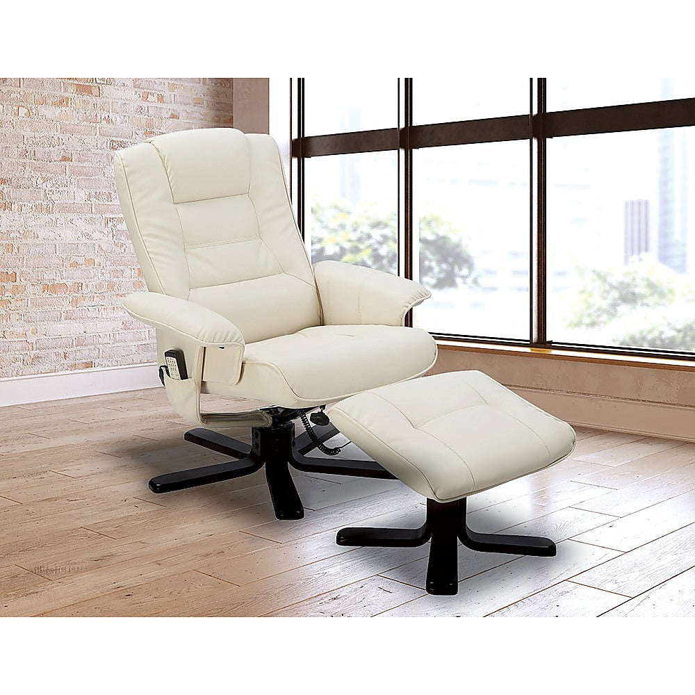 PU Leather Massage Chair Recliner Ottoman Lounge Remote