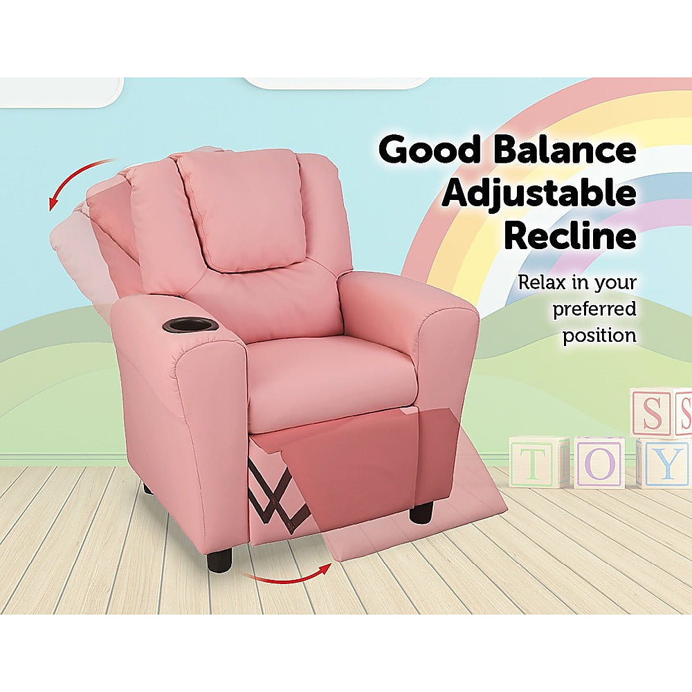 PU Leather Kids Recliner with Drink Holder