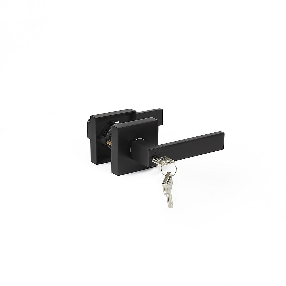 Door Handle Set Lever Key Lock Function Square Black